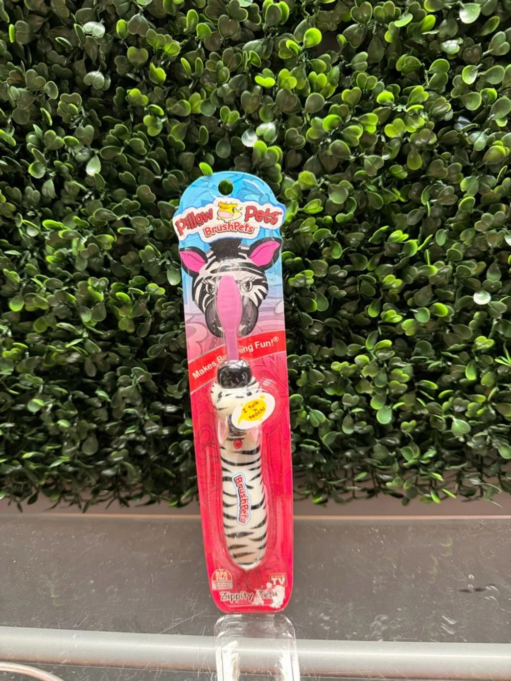 Pillow Pets BrushPets Zebra Kids Toothbrush - Pink & White